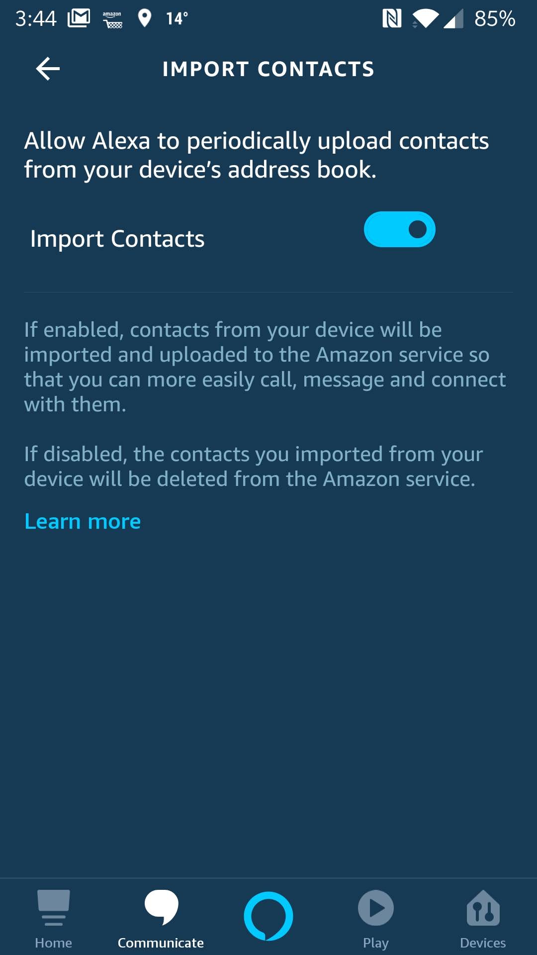 The Alexa App won't import my phones contacts!
