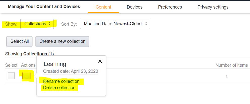 How to edit or delete selected Collections
