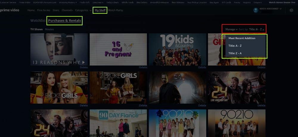 Alphabetical Prime Video titles on all streaming services