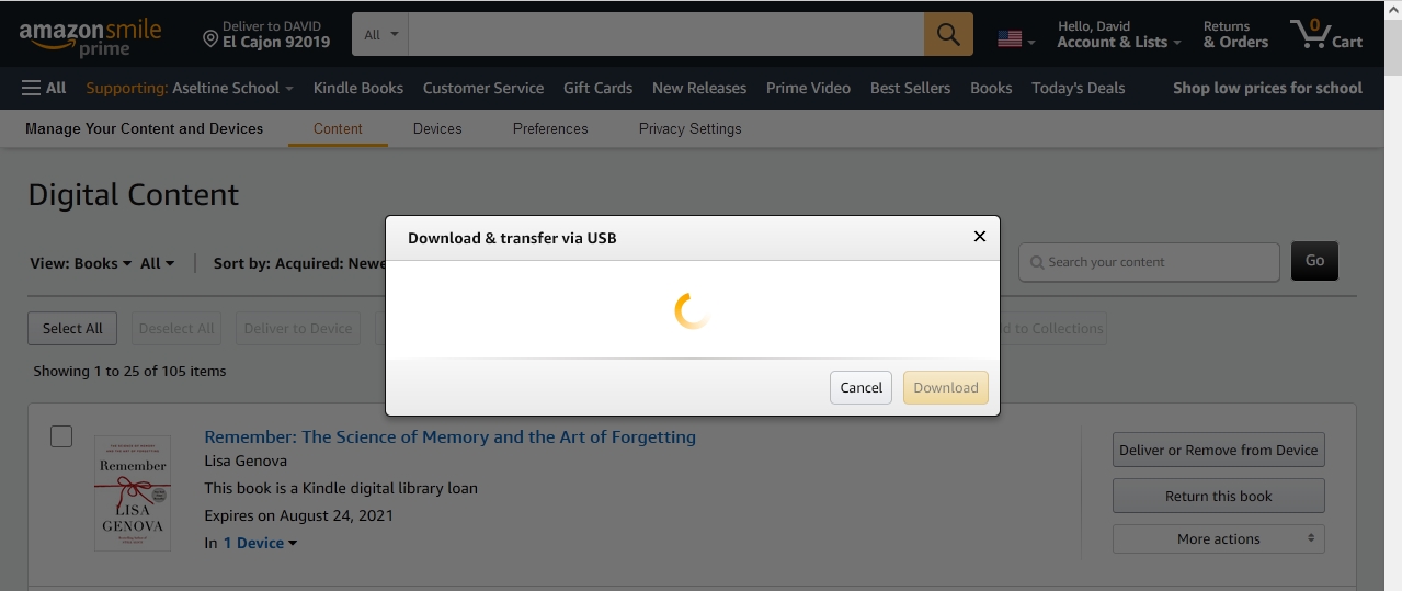 I am no longer able to download and transfer a purchased Kindle book to