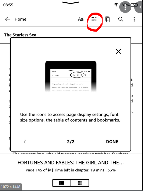How do I turn on my toolbar on Kindle paperwhite