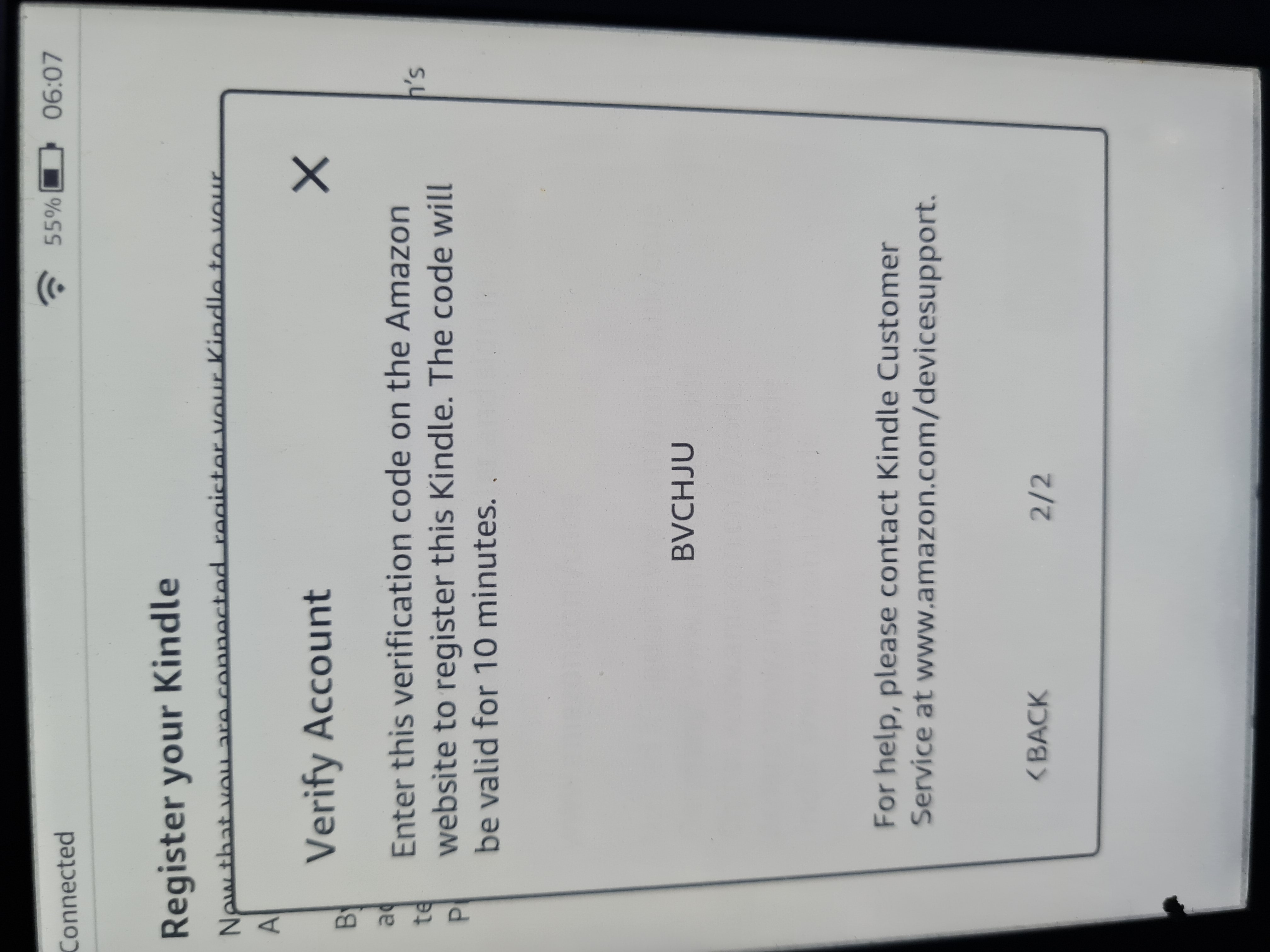 I can't verify code from my kindle