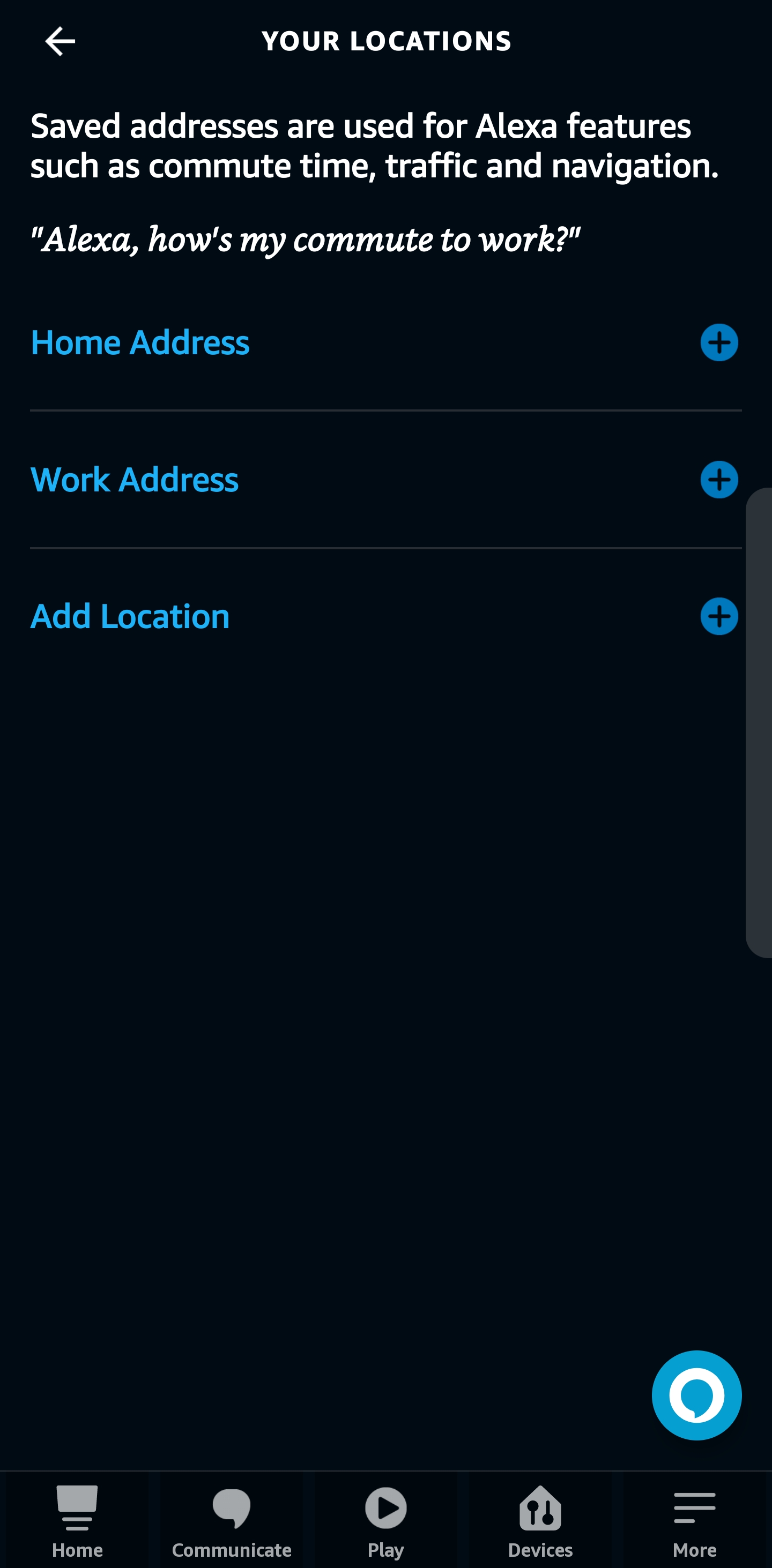 I can't add address in Alexa App.