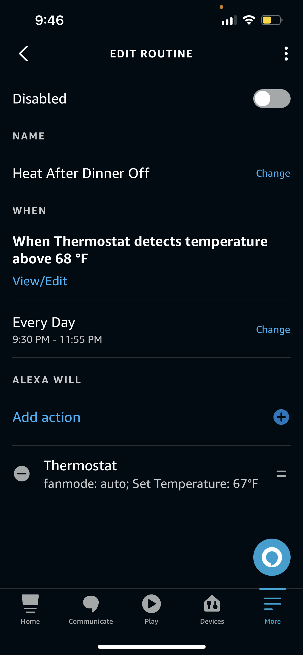 Amazon Smart Thermostat Routine to Set Wider Temperature Swing/Deadband