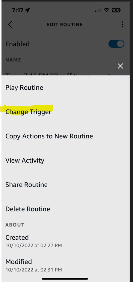 How do you remove a start time from a routine?