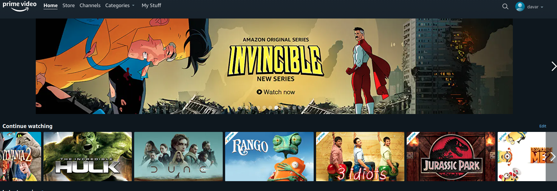 Continue Watching Prime Video.