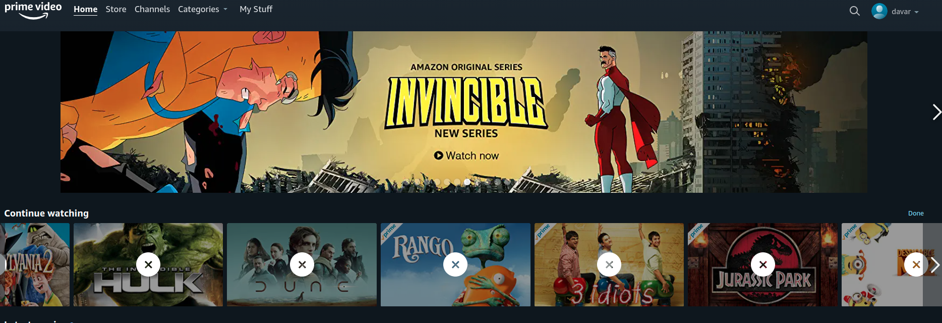 Continue Watching Prime Video.