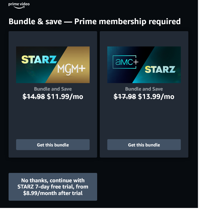 Starz, MGM Plus Bundle on  Prime Video at Discounted Price