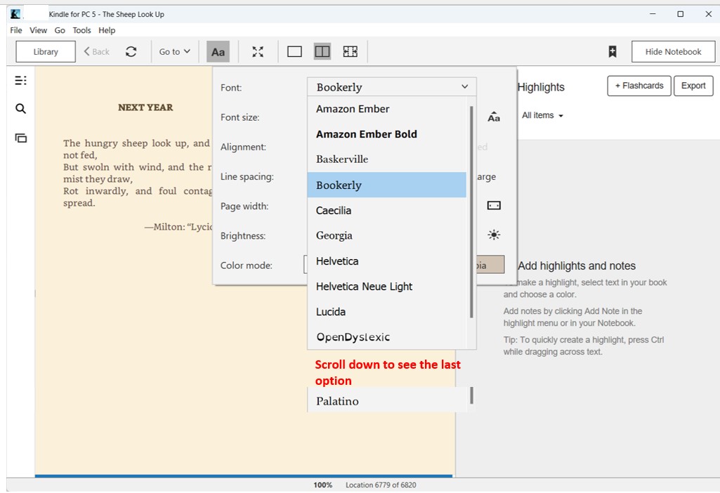 How to change font type on Kindle for PC (Windows 11)