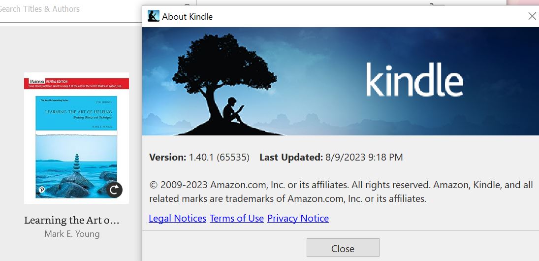 Kindle PC app requires update to open book, but downloading update didn