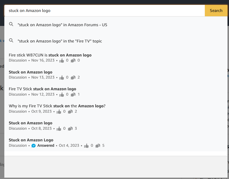 Fire TV Stick W87CUN is stuck on Amazon logo