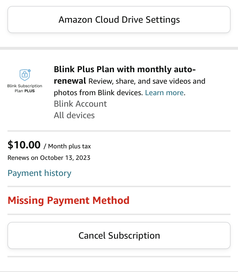 Missing payment method