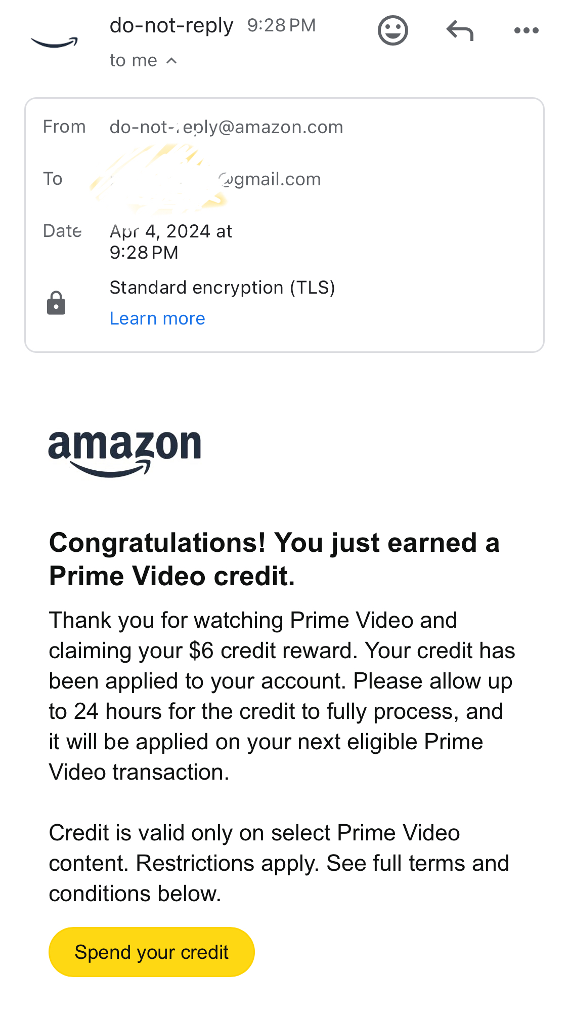 Is this a legitimate credit? I was sent an email saying I earned $6