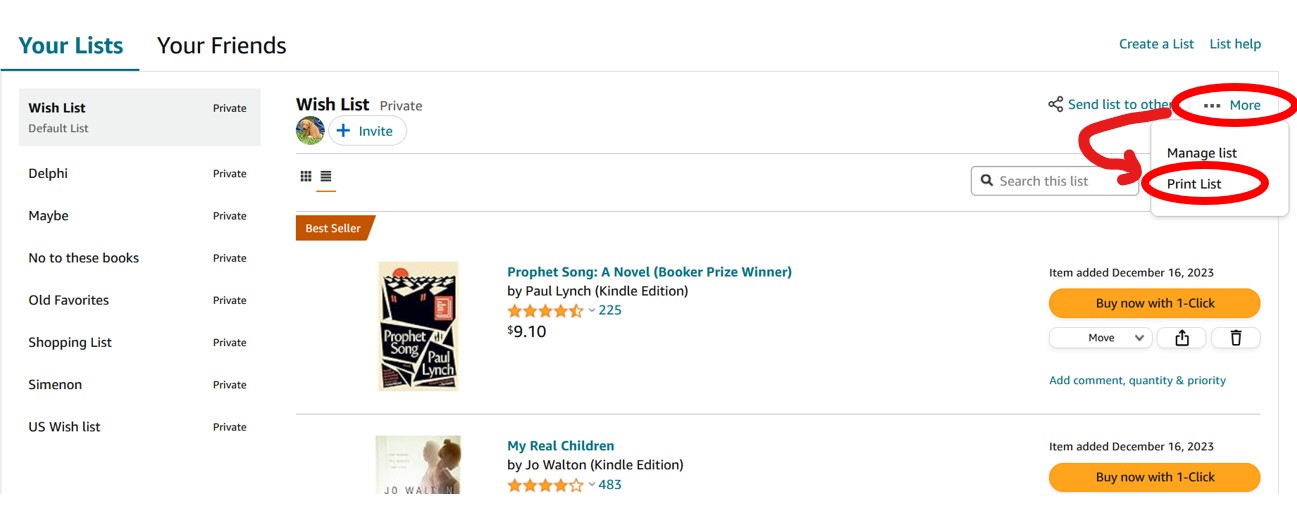 How to print Amazon wishlist?