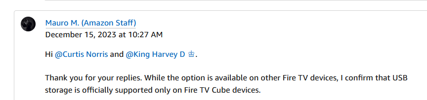 Two year old 4K Fire TV Stick, not recognizing USB storage