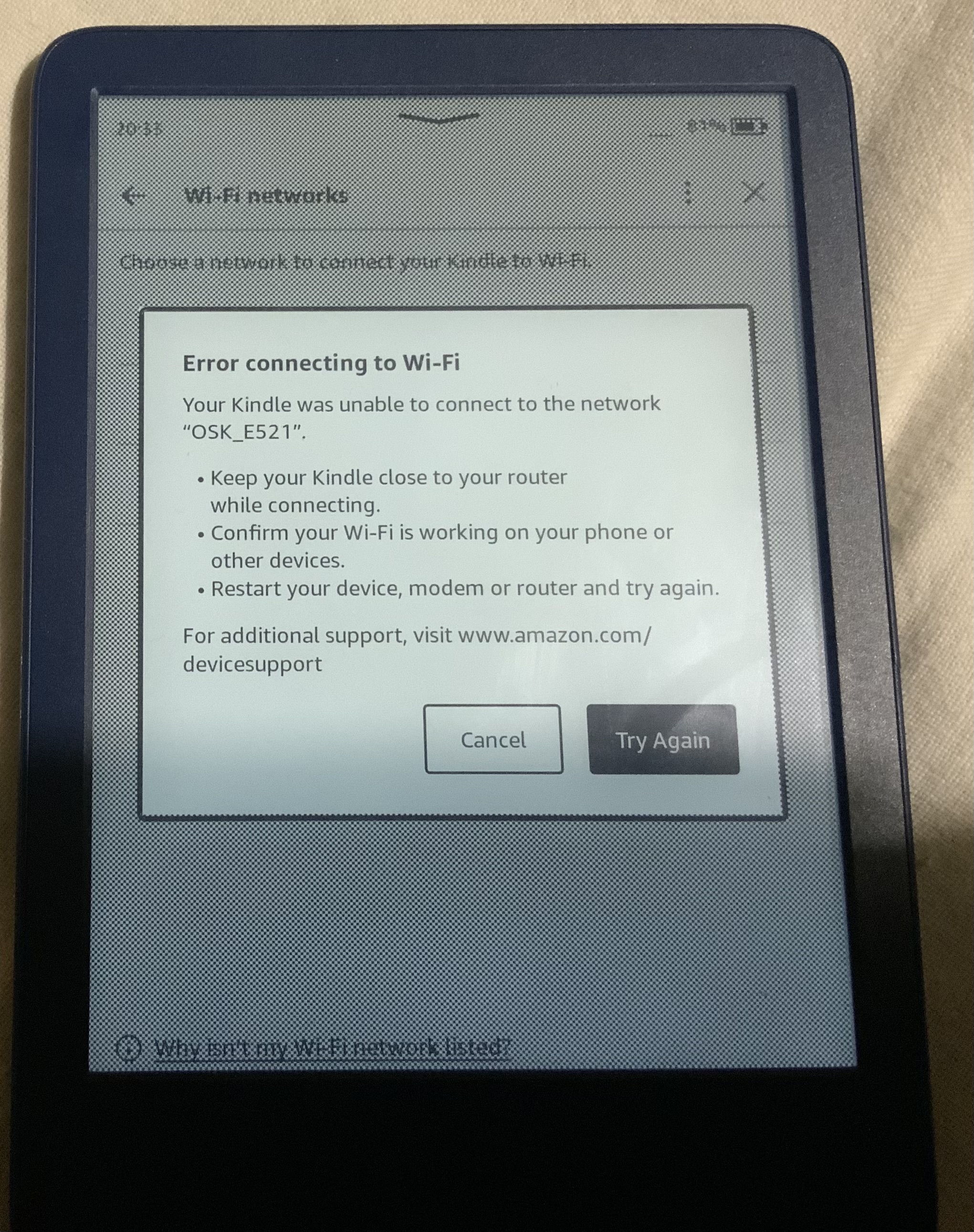 Error connecting to Wi-Fi