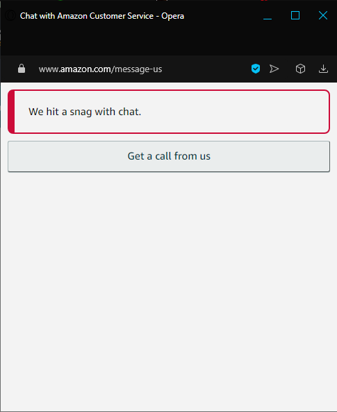 Amazon live chat feature is not working on both the browser and the app