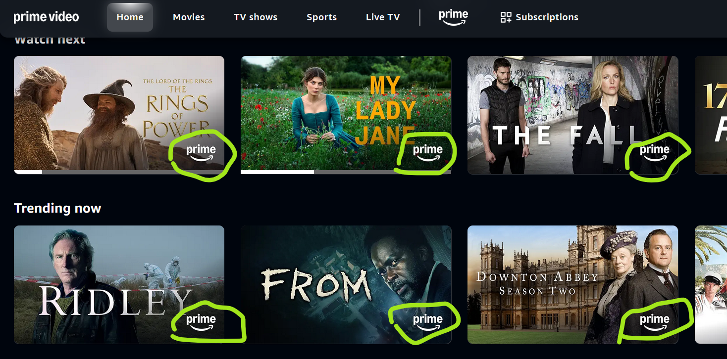 How do I know which selections are included with Prime?