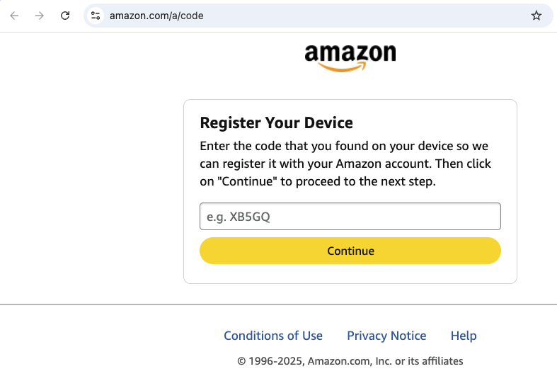 Amazon Music app on my TV gave me a code to enter but there is no place ...