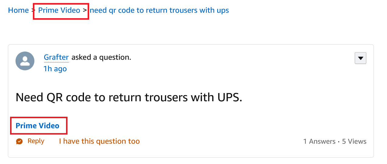 Need QR code to return trousers with UPS.