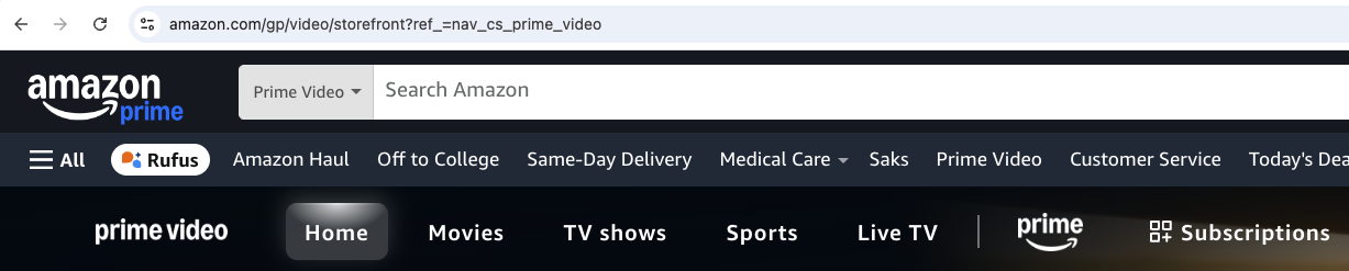 Search button on Prime Video