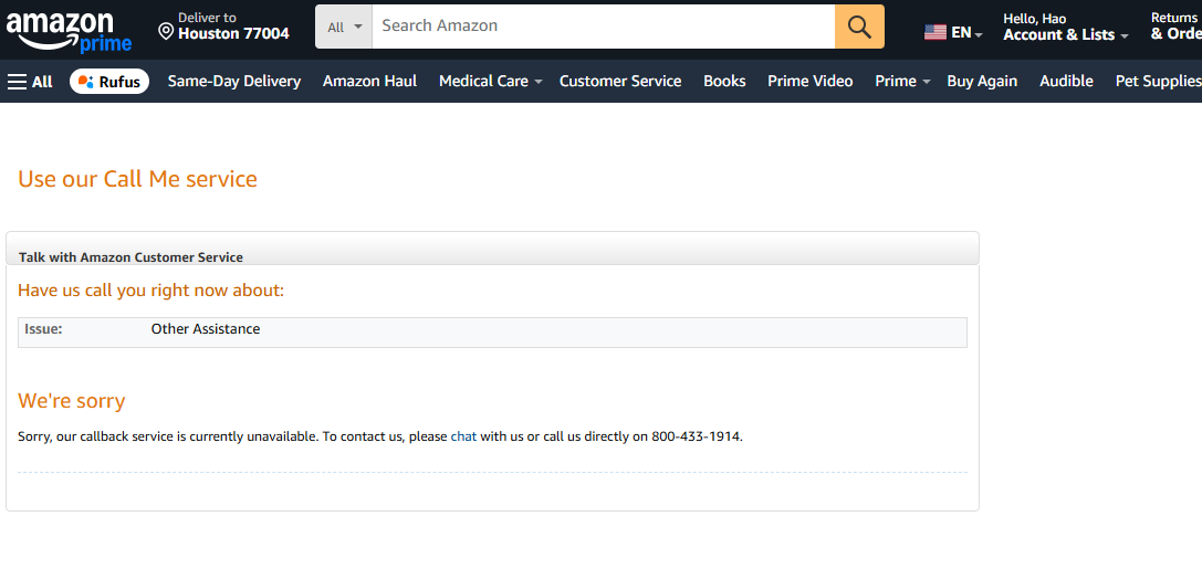 Amazon support chat is not working