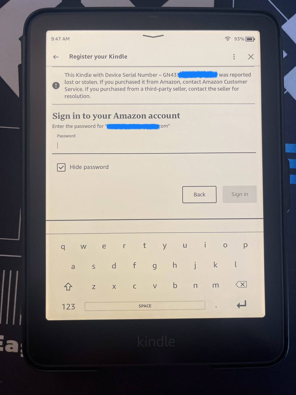 Unable to Sign In to Amazon Account on Kindle Paperwhite (12th Gen)