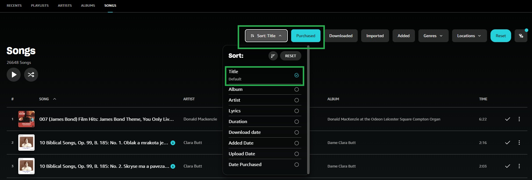 No sort button for artists, songs or albums???